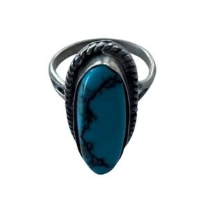 Faux Turquoise and Silver Ring Boho Size 8 Navajo Style Boho Festival